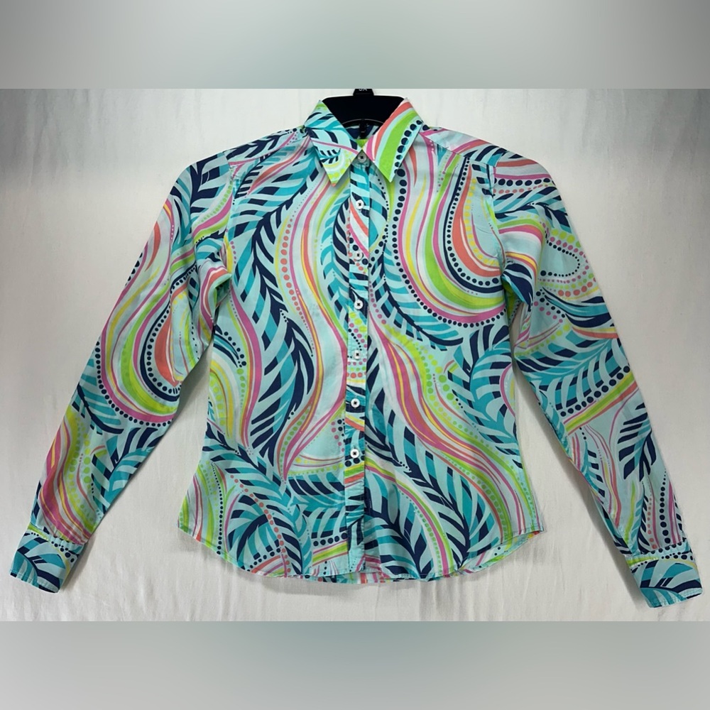 Lilly Pulitzer Button Down Blouse Top Long‎ Sleeve Abstract Print Womens Size 2